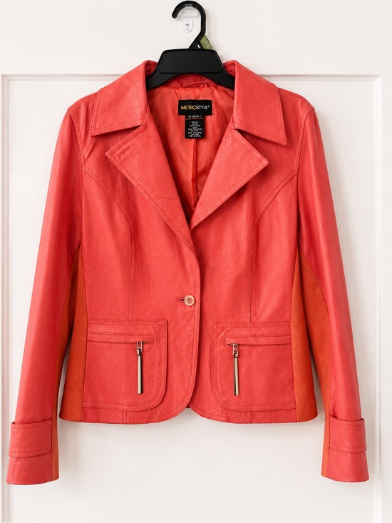 metrostyle Jackets & Blazers - Metrostyle Coral Genuine Leather Jacket Women’s Size 14 Statement Moto Blazer‎